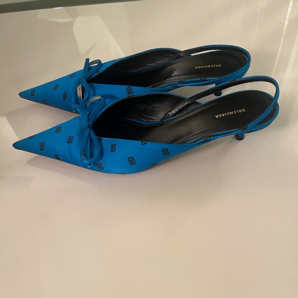 Balenciaga knife heel satin blue